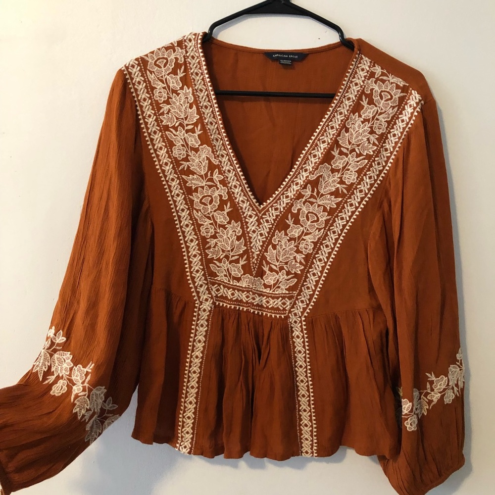 American eagle embroidery boho top